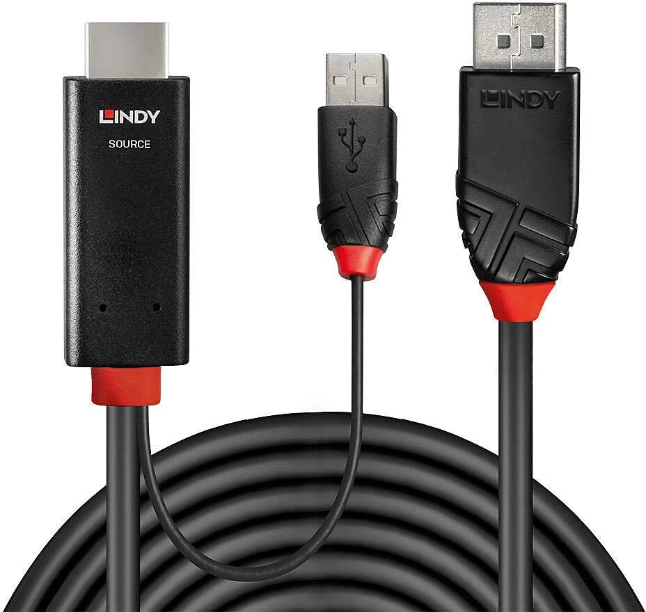 Adapterio Kabelis - LINDY HDMI į Ekranas Port 4K60Hz Adapterio Kabelis, 4096x2160, 21.6GB/s, 2 m, Juodas