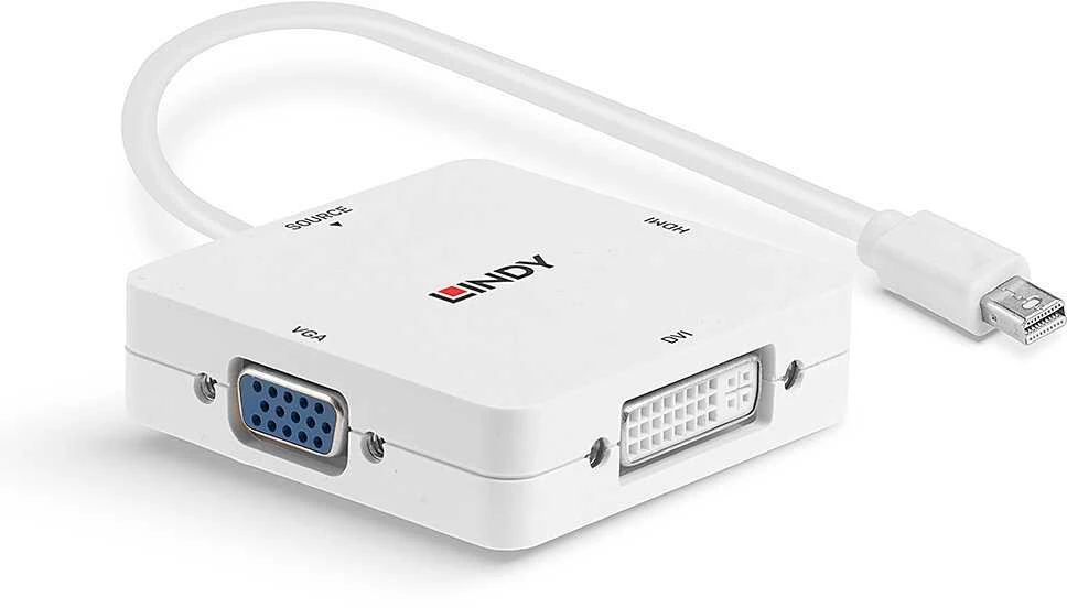 Adapteris - LINDY Mini DisplayPort 1.2 į HDMI, VGA ir DVI-D Aktyvus Adapteris Konverteris, 3840x2160 30Hz, Baltas