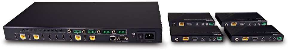 AV Ilgintuvas - LINDY Cat.6 HDMI 4K60 HDBaseT Matrix su 4 Imtuvais 150 m