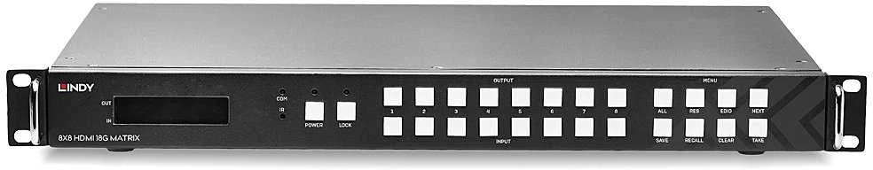 AV matricos jungiklis - LINDY 8x8 HDMI 18G Matrica 3840x2160@60Hz vaizdo sienos mastelio keitimas