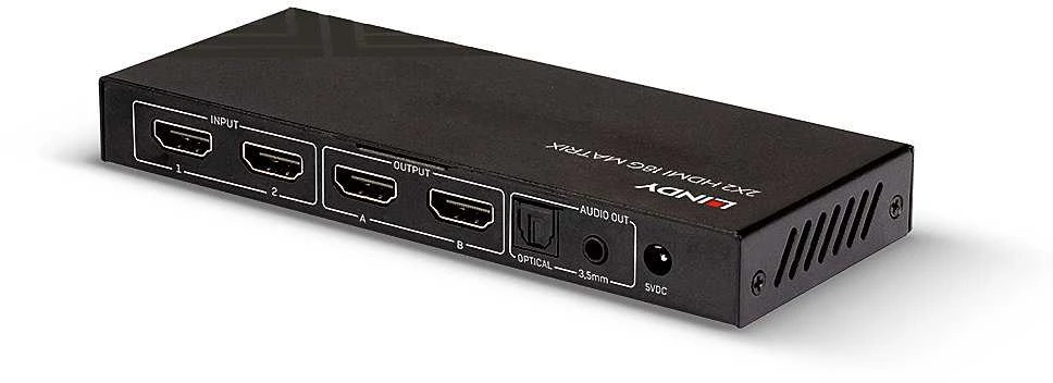 AV Jungiklis - LINDY 2x2 HDMI 18G Matrix Sujungimas ir Perjungimas, 4096x2160@60Hz, Juodas