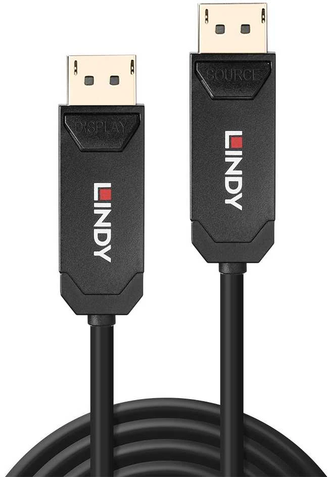 DisplayPort Kabelis - LINDY Šviesolaidinis Hibridinis DisplayPort 2.0 UHBR10 Kabelis, M/M, 40 m, Juodas