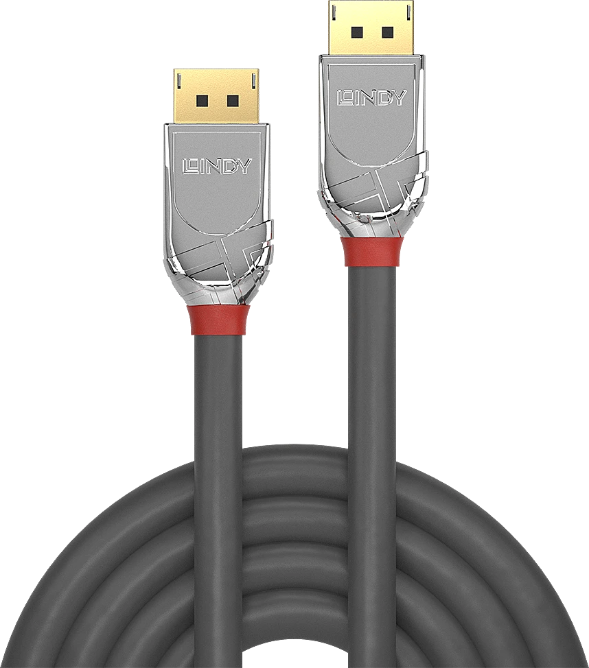 DisplayPort Kabelis - LINDY Cromo Line DisplayPort 1.4 Kabelis, M/M, 7680x4320@60Hz, 2 m, Pilkas
