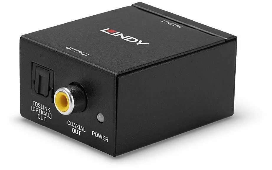 Garso Adapteris - LINDY Phono į TosLink ir Bendraašis ADC Adapteris 24-bit/48KHz, Juodas