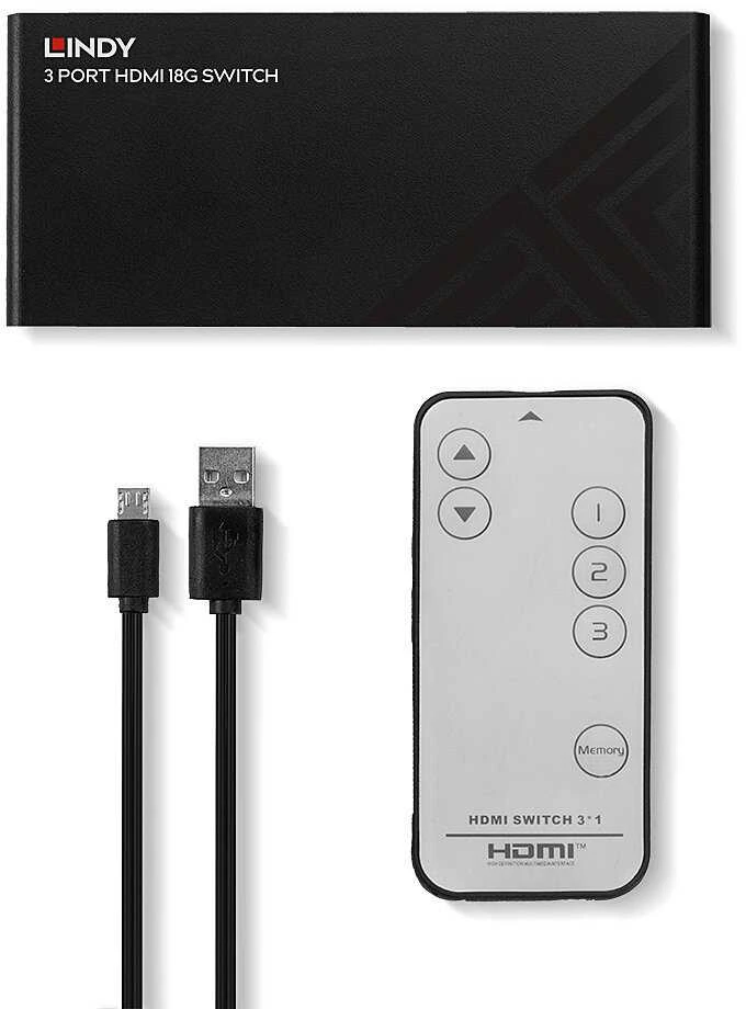 HDMI Jungiklis - LINDY 3 Prievadų HDMI 18G Jungiklis 4K@60Hz 18Gbps HDR10
