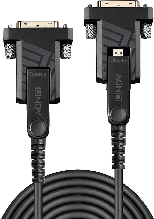 HDMI Laidas - LINDY Šviesolaidinis Hibridinis Micro-HDMI 4K60 Laidas, 18Gbps, Atsparus Micro-HDMI, HDMI, DVI, 100 m, Juodas