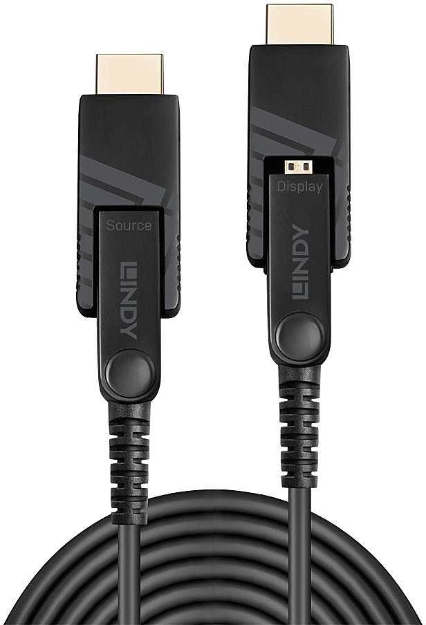 HDMI Laidas - LINDY Šviesolaidinis Hibridinis Micro-HDMI 4K60 Laidas, 18Gbps, Atsparus Micro-HDMI, HDMI, DVI, 100 m, Juodas