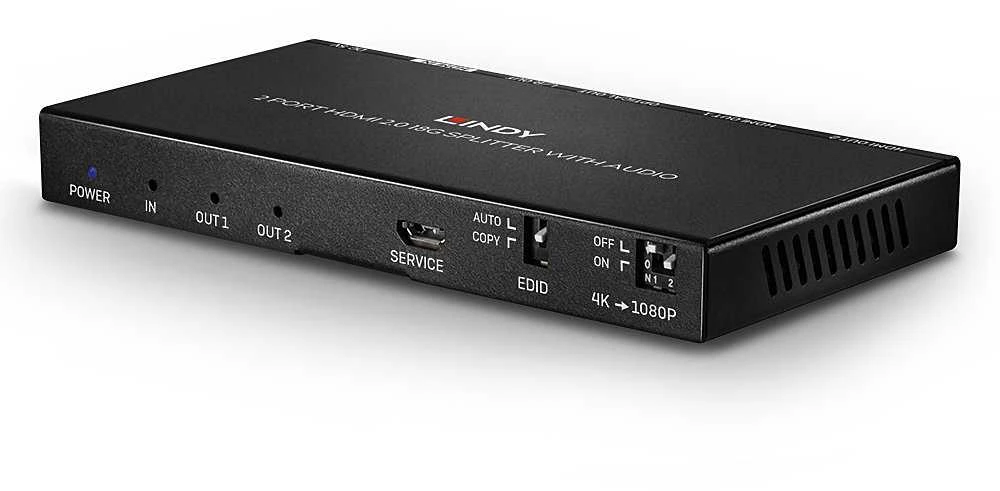HDMI Skirstytuvas - LINDY 2 Prievadų HDMI Skirstytuvas 18G 4096x2160@60Hz Garso Išgavimas ir Sumažinimas