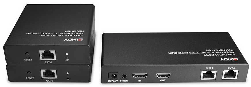 Lindy HDMI Skirstytuvas - 70m Cat.6 2 Uostai 4K@60Hz IR Palaikymas
