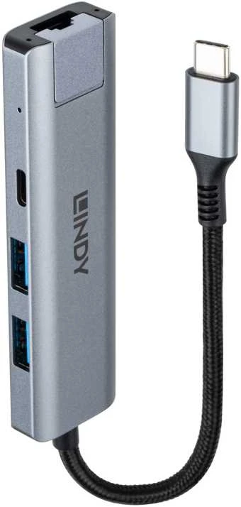 Lindy USB-C šakotuvas su laidu ir eterneto jungtimi