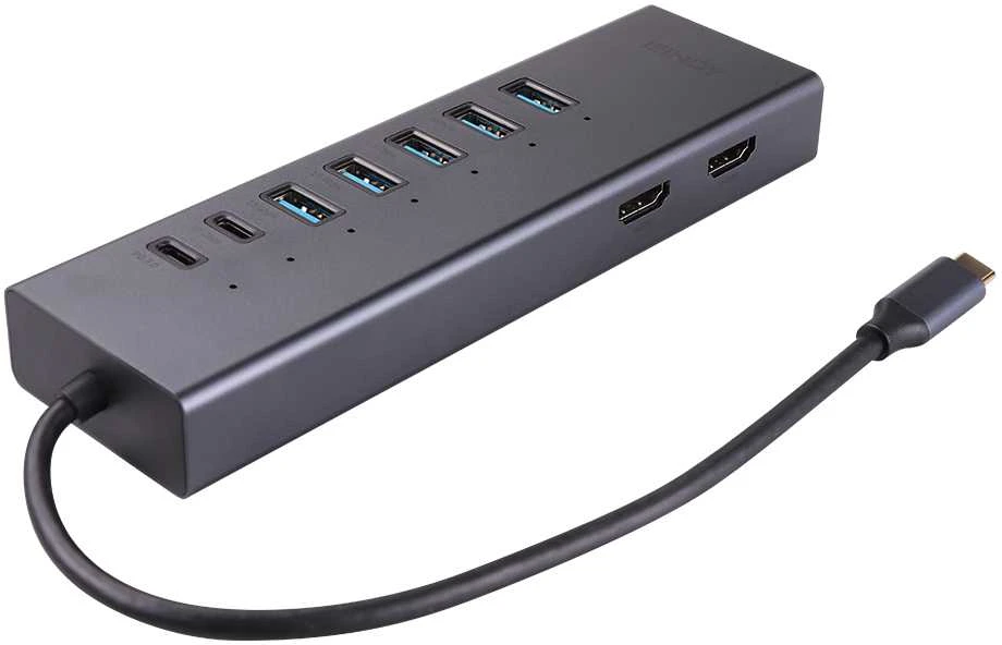 Nešiojamojo Kompiuterio Mini Dokavimo Stotis - LINDY DST-Mini Duo, USB-C Dokas, 2x 4K HDMI, PD 100W, Gigabit Ethernet