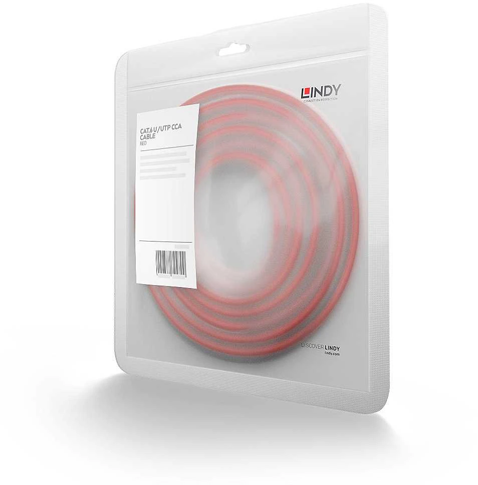 Tinklo Kabelis - LINDY Cat.6 U/UTP Tinklo Kabelis, RJ45, M/M, 250MHz, CCA, Raudonas