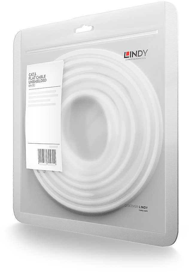 Tinklo Kabelis - LINDY Cat.6 U/UTP Plokščias Tinklo Kabelis, RJ45, M/M, 250MHz, 32AWG, 0.3 m, Baltas