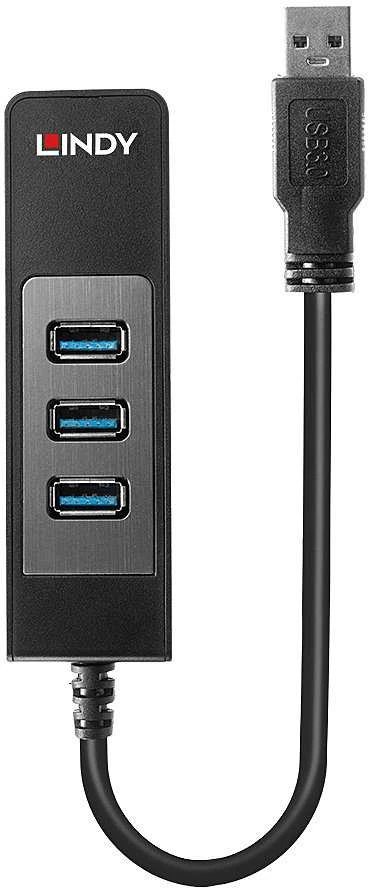 USB Hub - LINDY 3 Prievadų USB 3.0 Hub ir Gigabit Ethernet Konverteris 5Gbps, WoL