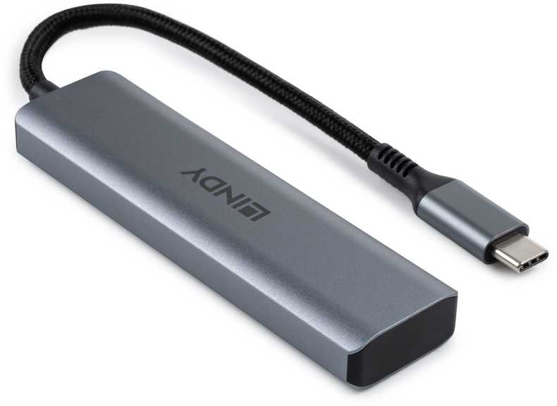 USB Hub - LINDY 4 Prievadų USB 3.2 Gen 2 Type C Hub, 10 Gbps, Kompaktiškas Dizainas