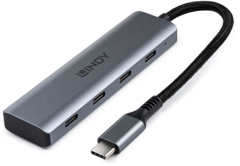 USB Hub - LINDY 4 Prievadų USB 3.2 Gen 2 Type C Hub, 10 Gbps, Kompaktiškas Dizainas