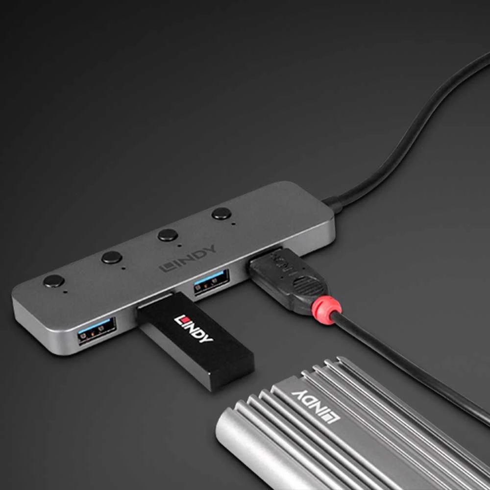 USB Hub - LINDY 4 Prievadų USB 3.0 Hub su Maitinimo/Išjungimo Jungikliais, 5 Gbps, Type A