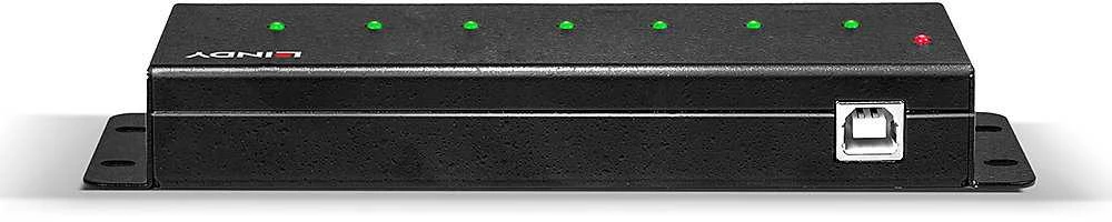 USB Hub - LINDY 7-Port USB 2.0 Metalinis Hub su Montavimo Laikikliais ir Maitinimo Šaltiniu