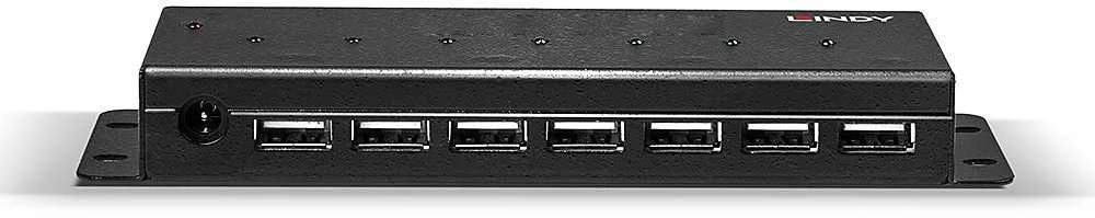 USB Hub - LINDY 7-Port USB 2.0 Metalinis Hub su Montavimo Laikikliais ir Maitinimo Šaltiniu