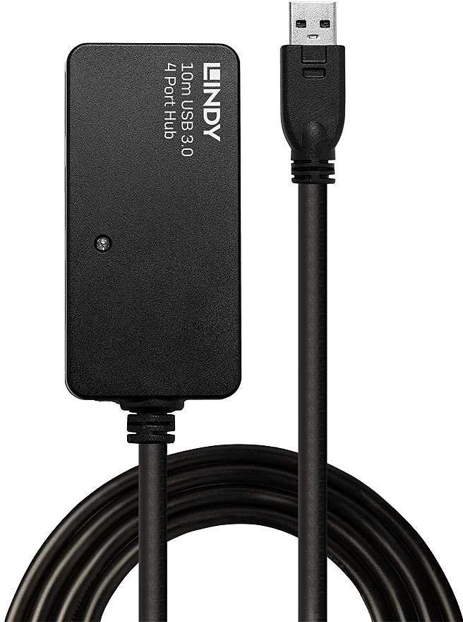 USB Hub - LINDY USB 3.0 Aktyvus Prailginimo Pro Hub Laidas, 10 m, Juodas