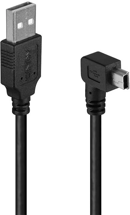 USB Kabelis - LINDY USB 2.0 Tipo A į Mini-B Laidas, 90 Laipsnių Dešinysis Kampas, M/M, 0.5 m, Juodas