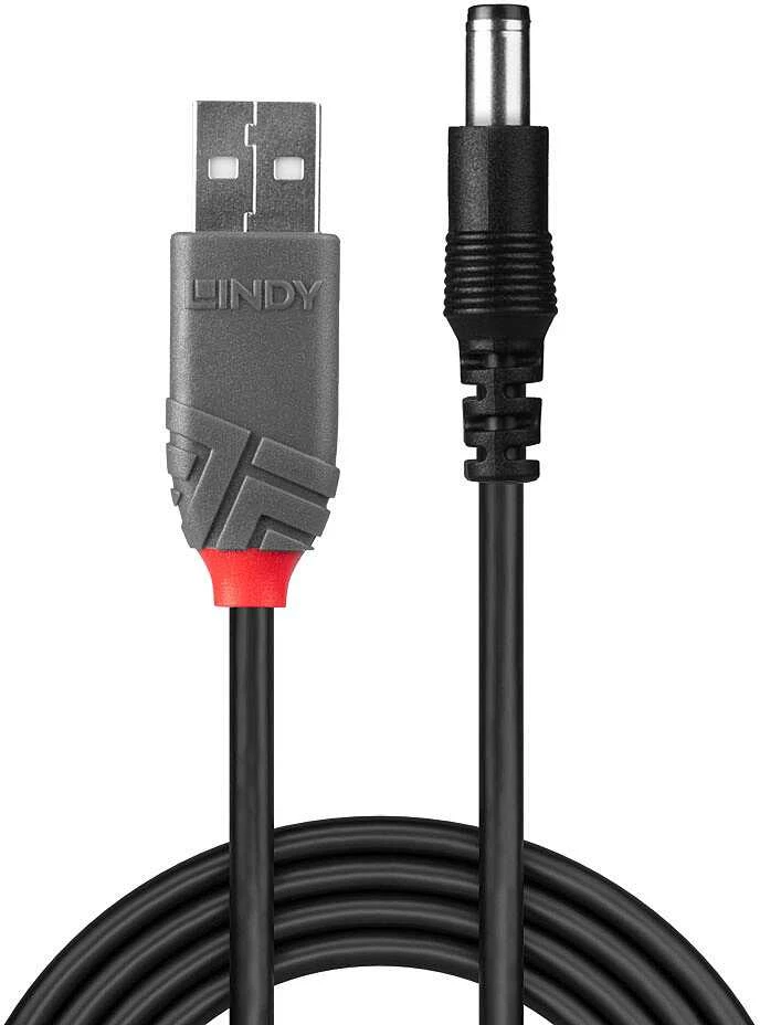 USB Kabelis - LINDY USB 2.0 Type A į 5.5mm DC Laidas, 1.5 m, Juodas