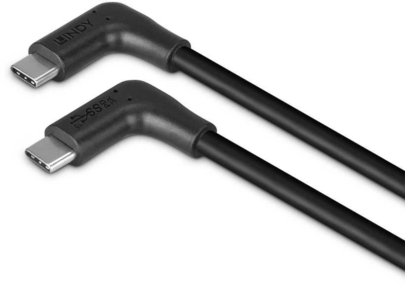 USB Kabelis - LINDY USB 3.2 Type C Laidas, M/M, 10Gbps, 60W PD, 2 x 90° kampas, 1.5 m, Juodas