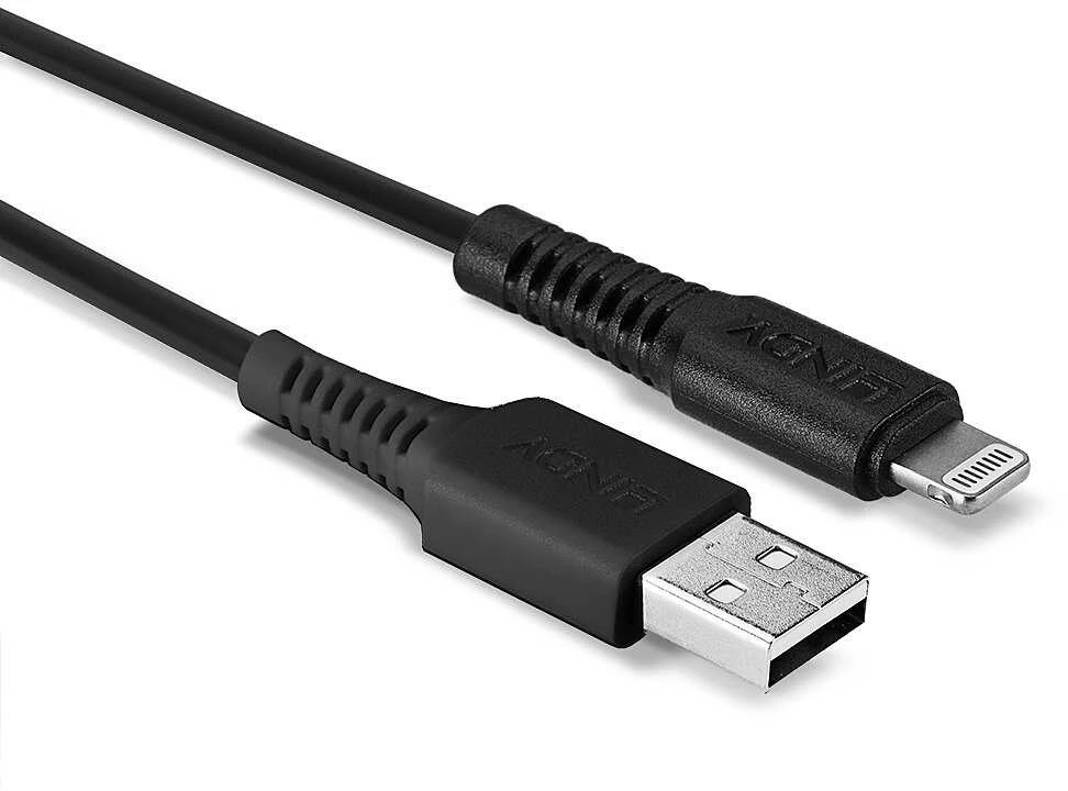 USB Kabelis - LINDY USB Type A į Lightning Laidas, M/M, 480Mbps, 1 m, Juodas