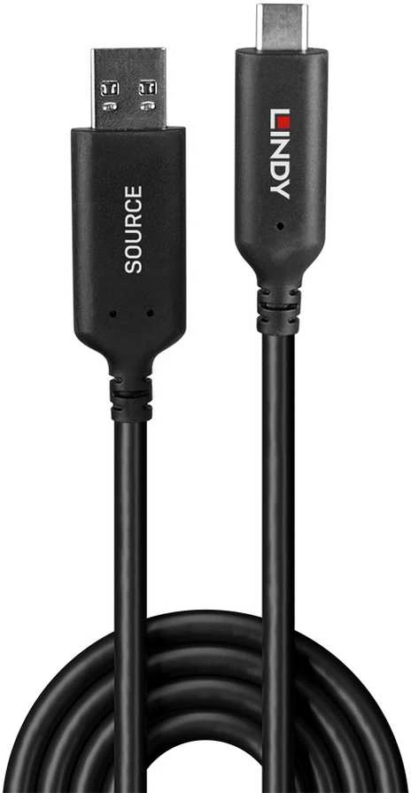 USB Kabelis - LINDY USB 3.2 Tipo A į C Hibridinis Laidas, 5Gbps, PVC Danga, 50 m, Juodas
