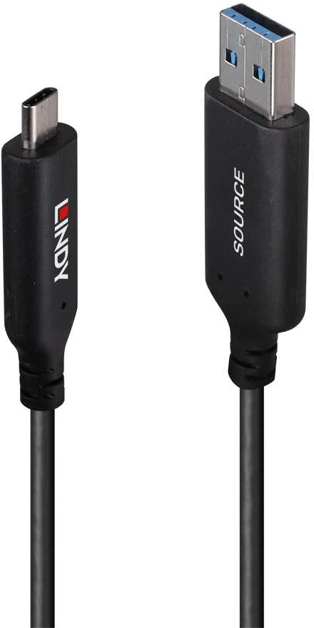USB Kabelis - LINDY USB 3.2 Tipo A į C Hibridinis Laidas, 5Gbps, PVC Danga, 50 m, Juodas