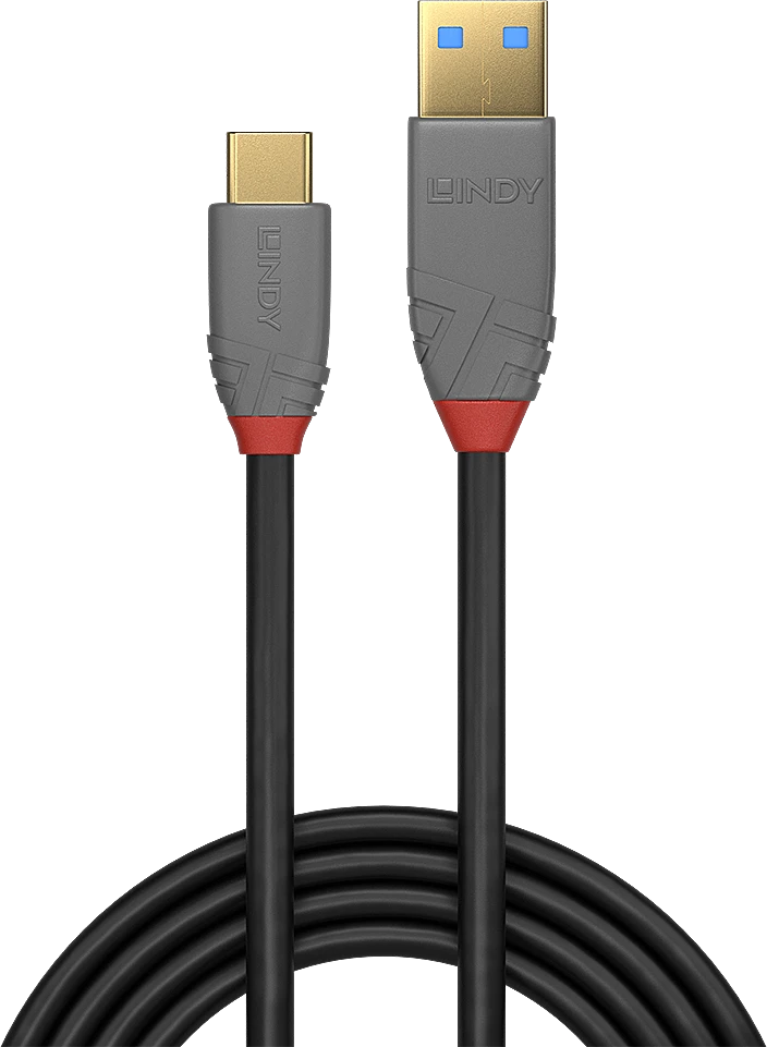 USB Kabelis - LINDY Anthra Line USB 3.2 Type A į C Laidas, M/M, 10Gbps, 15W, 0.5 m, Juodas