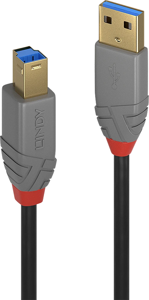 USB Kabelis - LINDY Anthra Line USB 3.2 Tipo A į B Laidas, M/M, 5Gbps, 0.5 m, Juodas