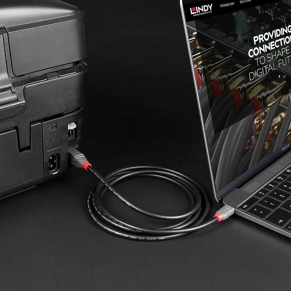 USB Kabelis - LINDY Anthra Line USB 2.0 Type C į B Laidas, M/M, 1 m, Juodas