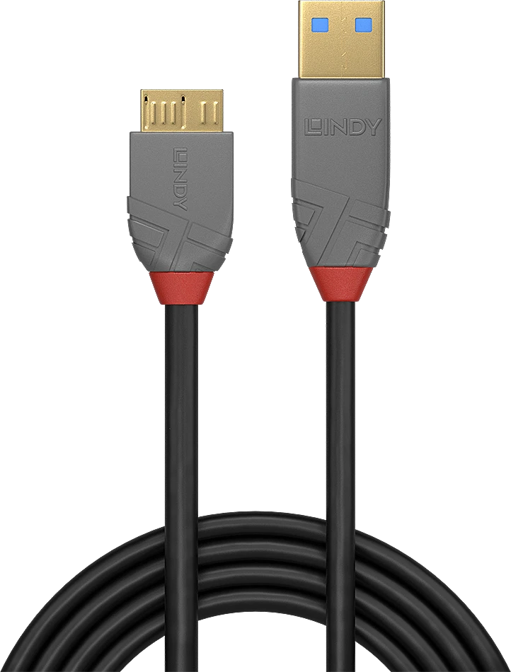 USB Kabelis - LINDY Anthra Line USB 3.2 Type A į Micro-B Laidas, 5Gbps, 2 m, Juodas