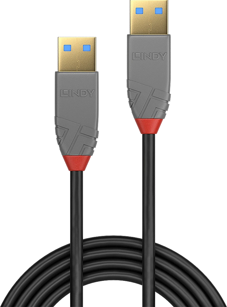 USB Kabelis - LINDY Anthra Line USB 3.2 Type A Laidas, M/M, 5Gbps, 5 m, Juodas