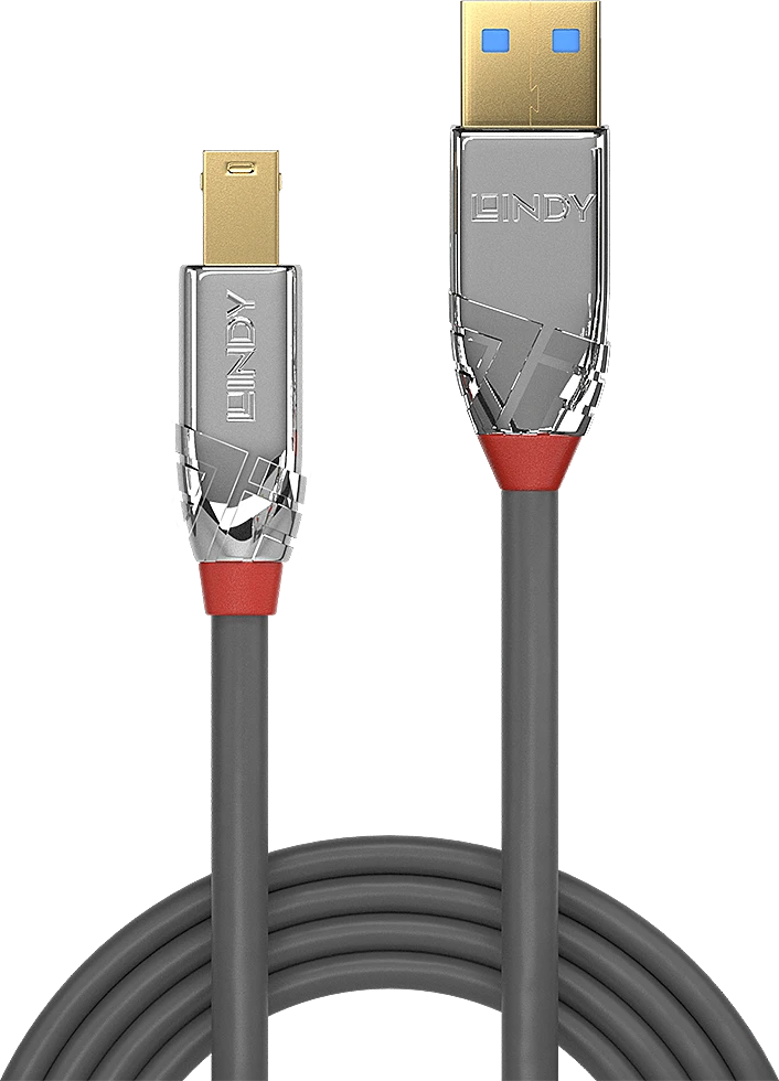 USB Laidas - LINDY Cromo Line USB 3.2 Type A į B Laidas, M/M, 5Gbps, 0.5 m, Pilkas