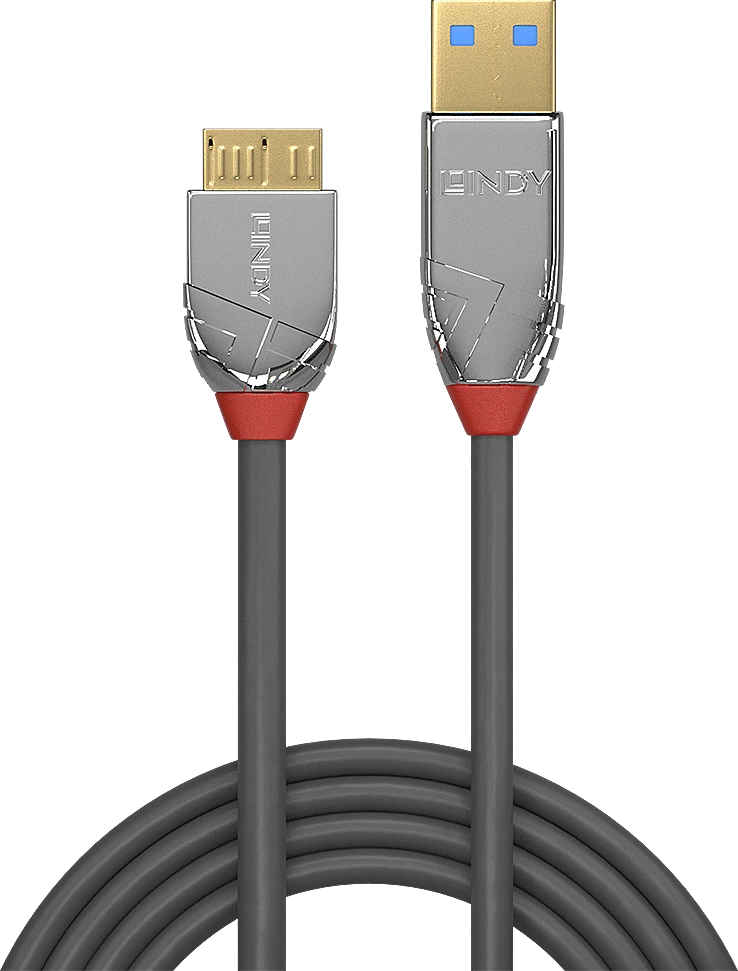 USB Kabelis - LINDY Cromo Line USB 3.2 Type A į Micro-B Laidas, M/M, 5Gbps, 1 m, Pilkas