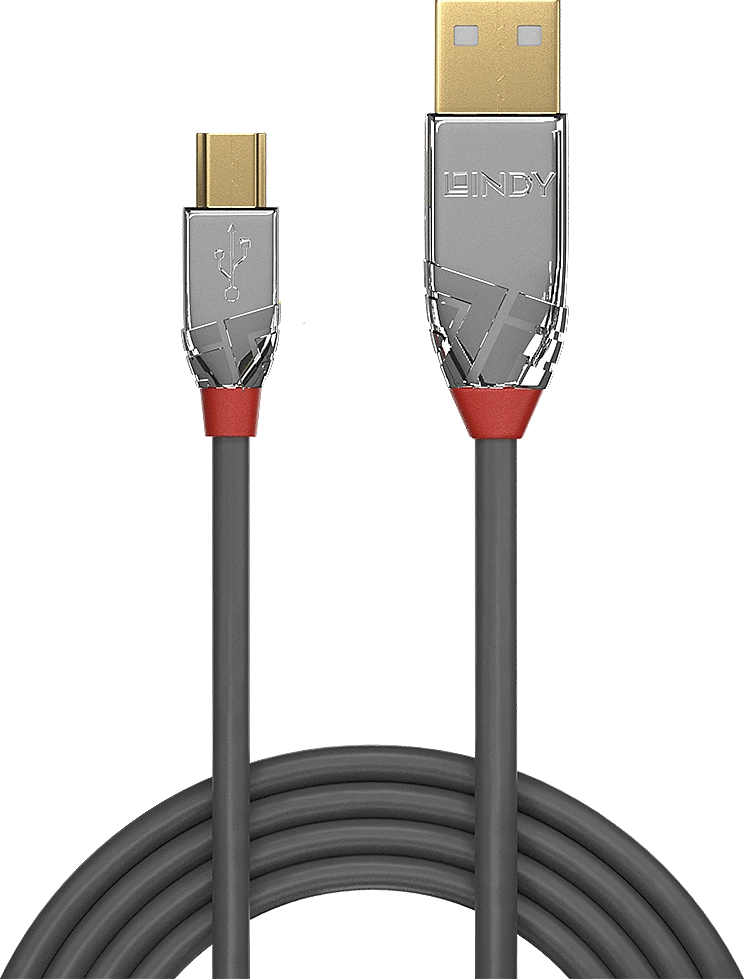 USB Kabelis - LINDY Cromo Line USB 2.0 Type A į Mini-B Laidas, M/M, 480Mbps, 5 m, Pilkas