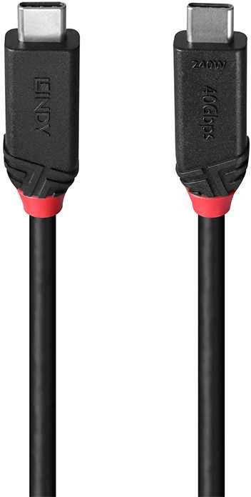 USB Kabelis - LINDY Juodas Line USB4 Type C Laidas, M/M, 40Gbps, 240W PD, 0.5 m, Juodas