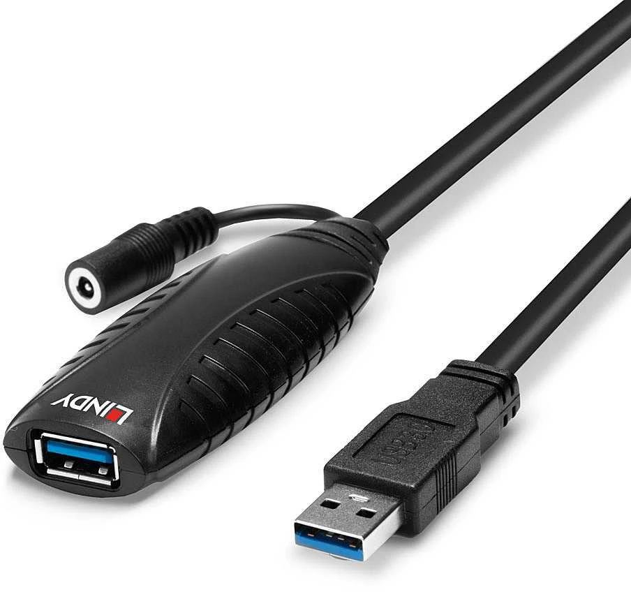 USB Prailginimo Laidas - LINDY USB 3.0 Aktyvus Prailginimo Laidas M/F, 10 m, Juodas