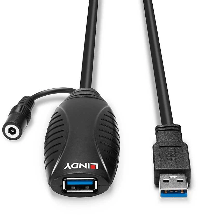 USB Prailginimo Laidas - LINDY USB 3.0 Aktyvus Prailginimo Laidas M/F, 10 m, Juodas