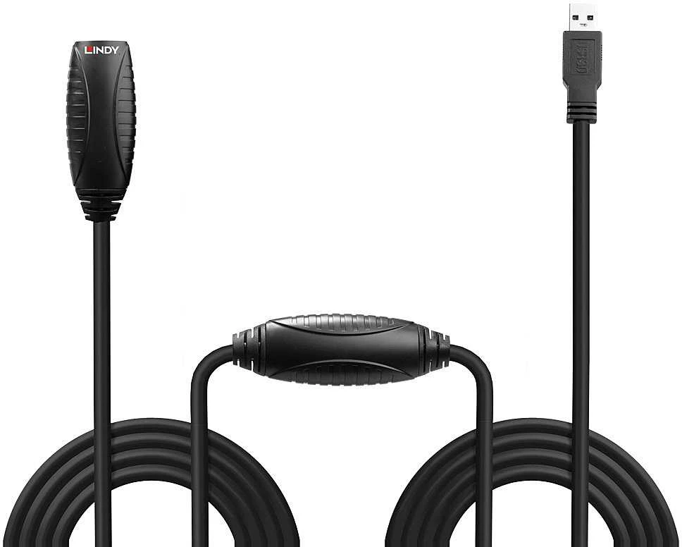 USB Prailginimo Laidas - LINDY USB 3.0 Aktyvus Prailginimo Laidas M/F, 10 m, Juodas