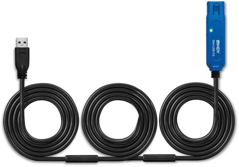 USB Prailginimo Laidas - LINDY USB 3.0 Aktyvus Prailginimo Laidas, 5 Gbps, 20 m, Juodas