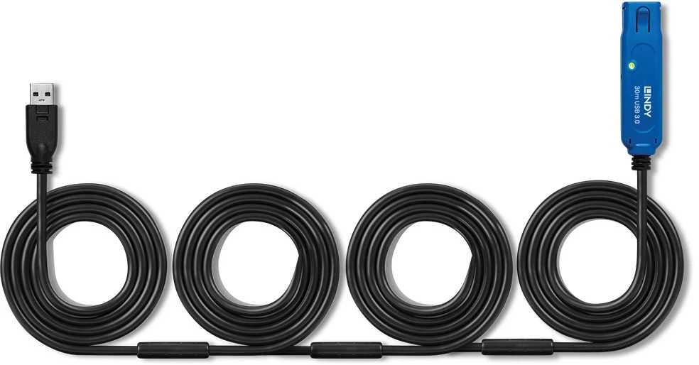 USB Prailginimo Laidas - LINDY USB 3.0 Aktyvus Prailginimo Laidas, M/F, 30 m, Juodas
