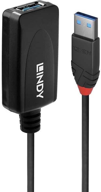 USB Prailginimo Laidas - LINDY USB 3.0 Aktyvus Prailginimo Laidas Type M/F, 5 m, Juodas