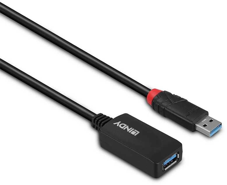 USB Prailginimo Laidas - LINDY USB 3.0 Aktyvus Prailginimo Laidas Type M/F, 5 m, Juodas