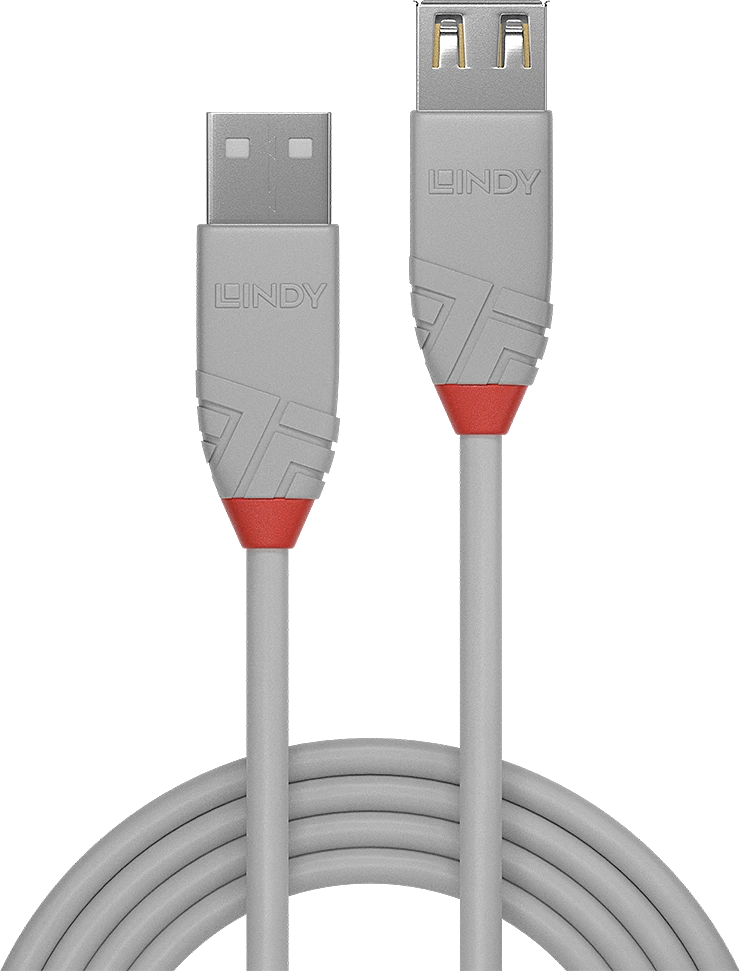 Lindy USB Prailginimo Laidas - Anthra Line 0.5m USB 2.0 Tipo A M/F Pilkas