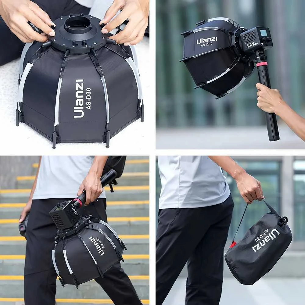 Lubinis šviestuvas Šviesdėžė + 2 difuzoriai su mini Bowens Octa 30cm Ulanzi - L005 L023 Lt028 L024 / As-d30