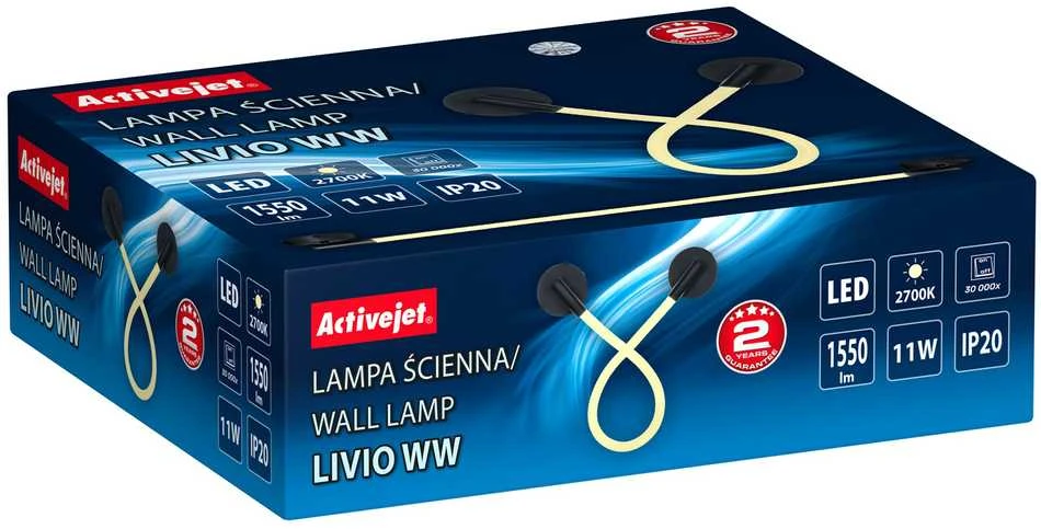 Sieninis šviestuvas Sieninė Lempa - Activejet AJE-LIVIO 11W Šiltai balta, juoda