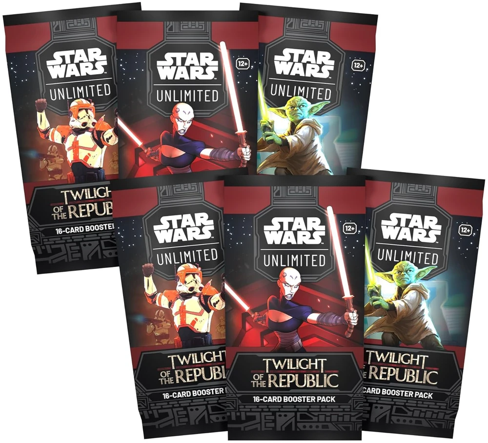 Lucasfilm Kolekcionuojamų Kortelių Žaidimas - Star Wars: Unlimited TCG Twilight of the Republic Booster Box Set 24 Pakeliai, 9 Įprastos Kortelės, 3 Neįprastos Kortelės, 1 Retas Kortelė, 1 Lyderis, 1 Bazė/Žetonas, 1 Folijos Kortelė